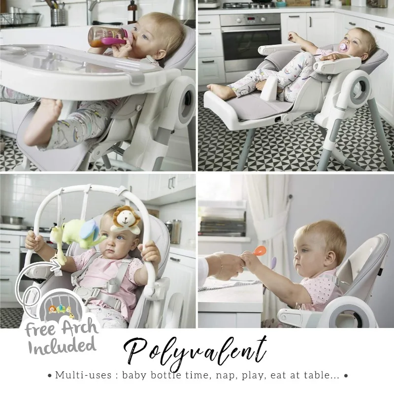 Sweety Fox Baby High Chair Adjustable to 7 Different Heights - Grey Baby Chair - Silla para Comer de Bebe - Foldable High Chairs