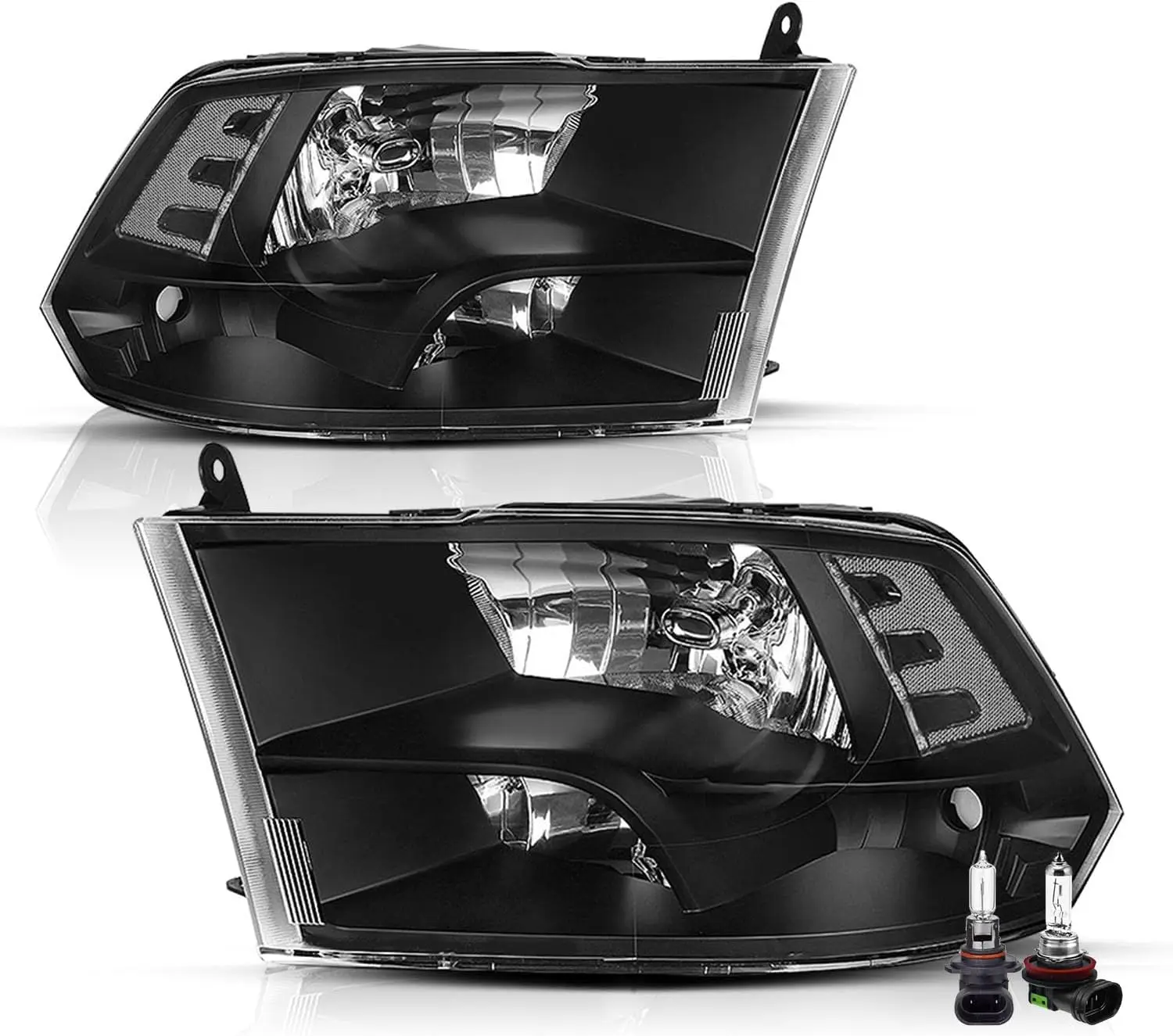 

Четырехмодели в сборе фар, совместимые с 09-18 Dodge Ram 1500/10-18 Dodge Ram 2500 3500, черный корпус, прозрачный отражатель с бу