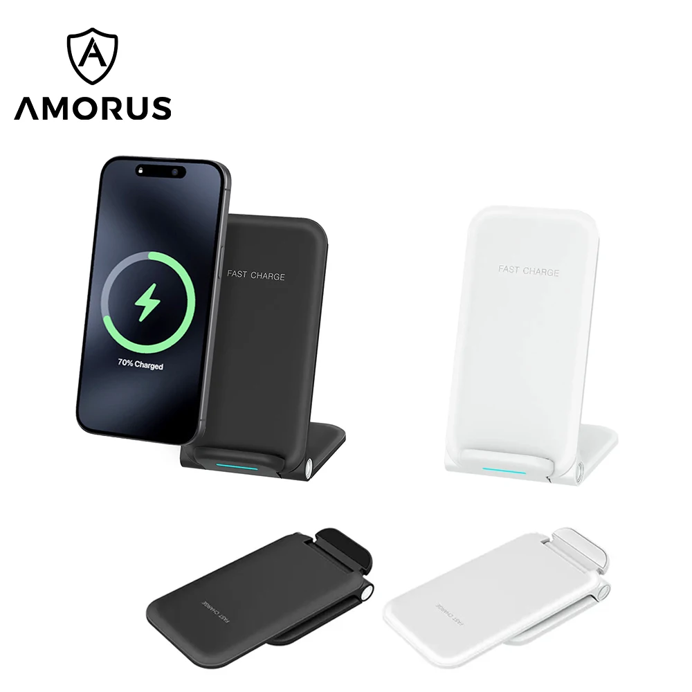 

AMORUS 15W Magnetic Wireless Charger Desk Phone Holder for Apple Android Cellphone Foldable Fast Charging Station