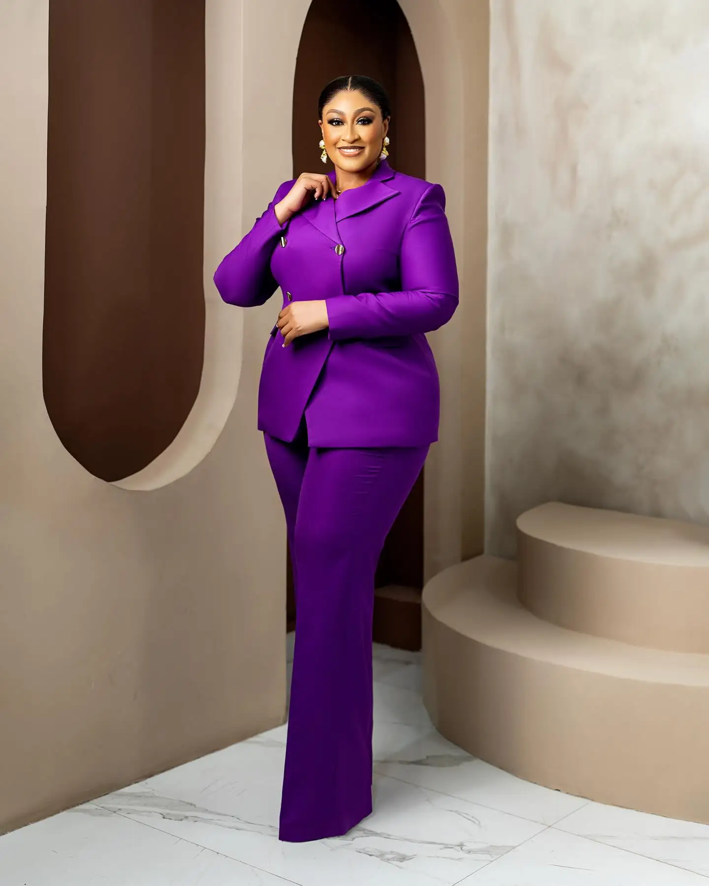 Purple Women Suit Set 3 Pcs Overcoat+Blazer+Pants Trousers Spring Formal Office Lady Jacket Customized Wedding Guest Coat