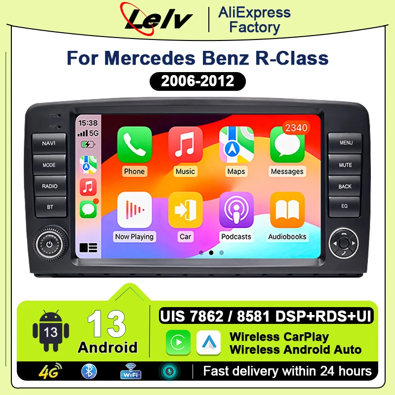 Lelv Carplay Android 13 Car Radio For Mercedes Benz R-Class W251 2006-2012 R280 R300 R320 R350 R500 R63 AMG Autoradio GPS Navi