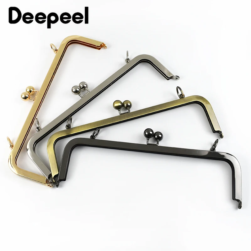 Deepeel 25cm Metal Square Purse Frame Bag Handles Kiss Clasp DIY Handbag Chain Sewing Brackets Screw Handle Accessories,1/2Pcs