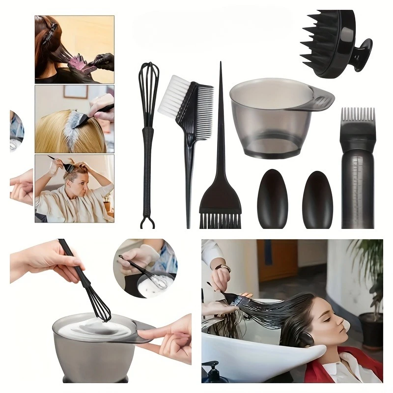 8pcs/set Professional Hair Dye Sets, Brushes And Mixing Bowls, DIY Salon And Home Hair Dye Bleaching, Hair Salon Specific Tools