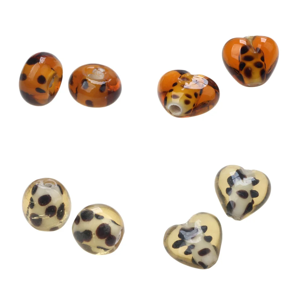 6PCS/LOT Amber Spot Color Mixed Style Handmade Lampwork Glass Beads For Crafts Charm Bracelets Necklace DIY Jewelry Making