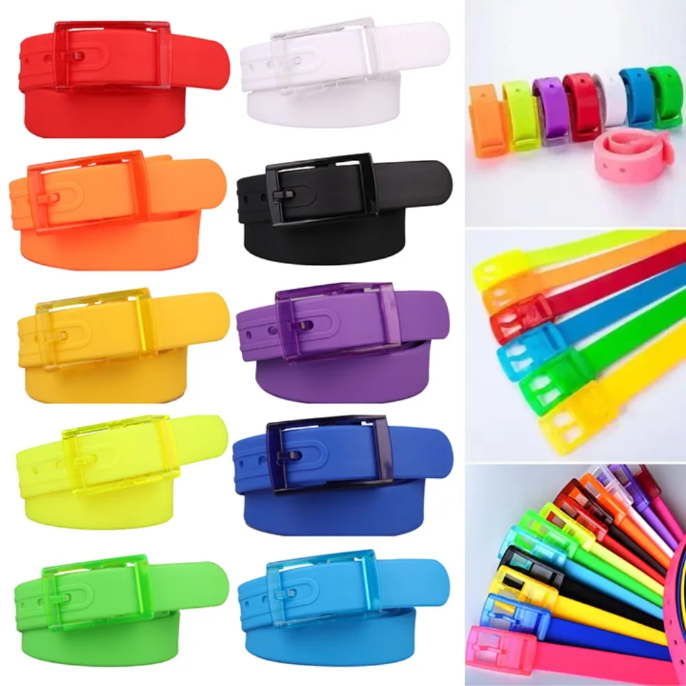 Simple Anti Allergy Silicone Pin Buckle Belt Colorfulful Chic Trouser Jeans Belt Street Casual Candy Color Waistband Unisex