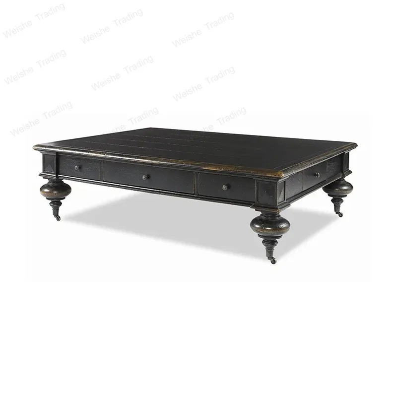 French American solid wood retro living room coffee table black rectangular coffee table villa luxury long table