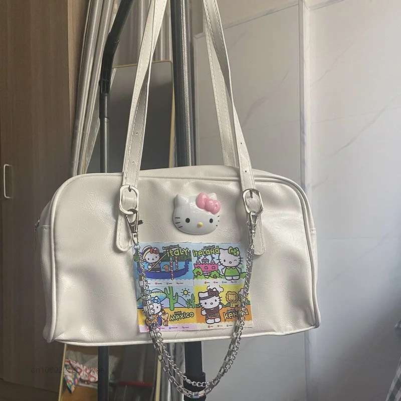 Sanrio Hello Kitty Bags Women New Luxury Design Handbag Shoulder Chains Bag Fashion PU Tote Y2k Female Cartoon Uniform Handbags