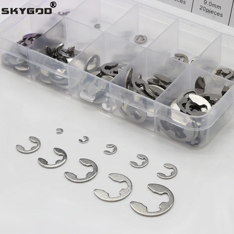 

120/200Pcs 304 Stainless Steel Stainless Steel E Clip washer Assortment Kit Circlip retaining ring for shaft fastener M1.5~M10