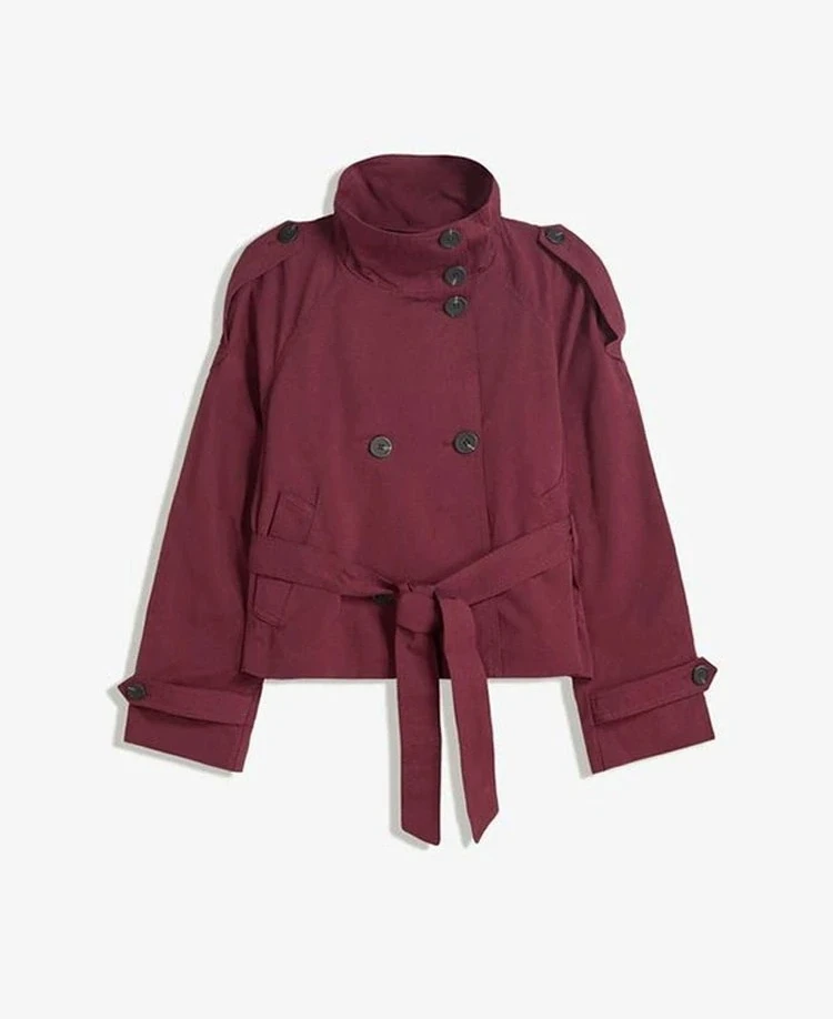 Trench da donna con colletto alla coreana primavera autunno Nuovo con cintura Giacca doppiopetto Cappotto giacca a vento a maniche lunghe High Street