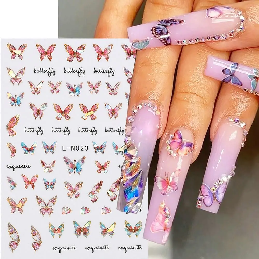 

New 3D Charm Nail Sticker Colorful Adhesive Laser Butterfly Sliders Decals Elegant Nail Art Decorations For Nails