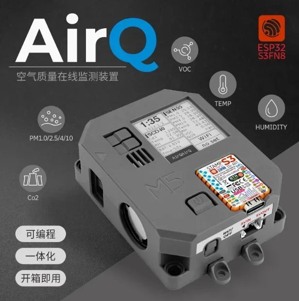 Original M5 Stack AirQ All-in-One Low Power Air Quality Monitoring Device 1.54” Ink Screen