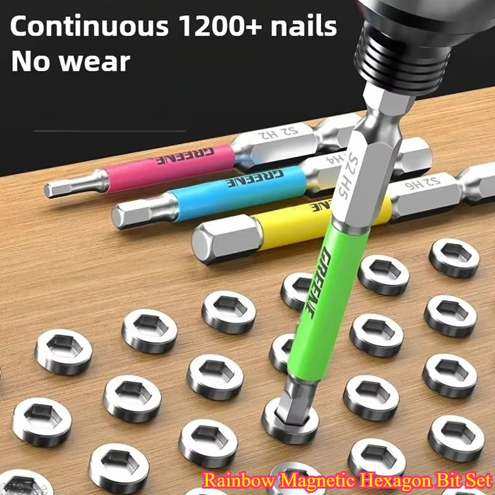 Rainbow Magnetic Hexagon Bit Set - S2 Steel Impact Drill Bits for 1/4