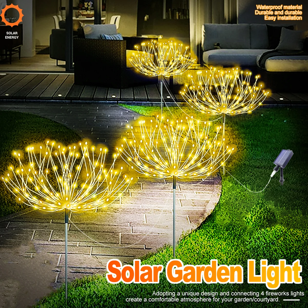 

Solar Garden Lights Outdoor Waterproof Firework String Light Smart for Yard Decorative Outside LED Sparkler Lamp 8 Lighting Mode