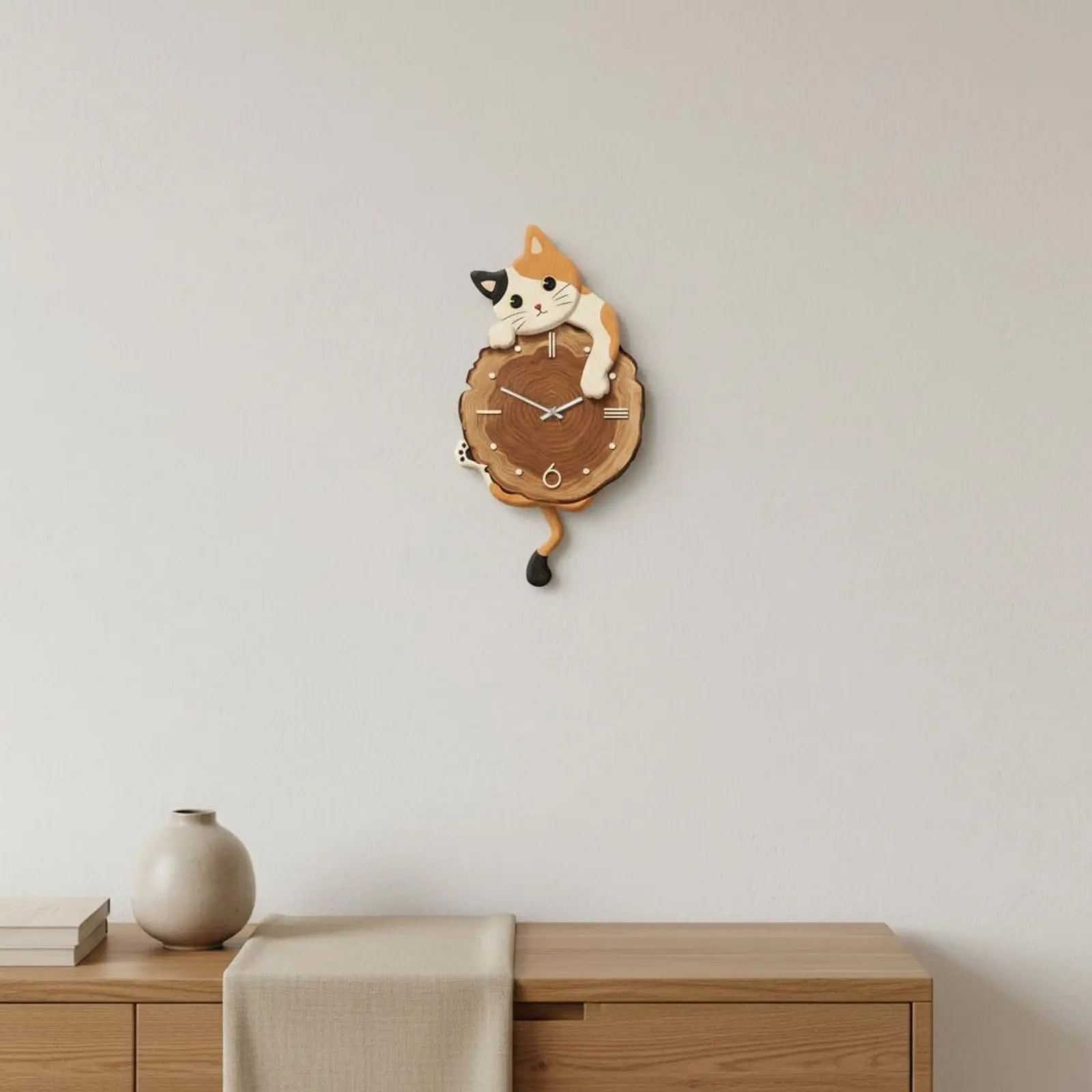Cat Wall Clock Modern Design Swinging Tail Cat Clock House Decoration Easy to Install Timepiece Long-Lasting Material