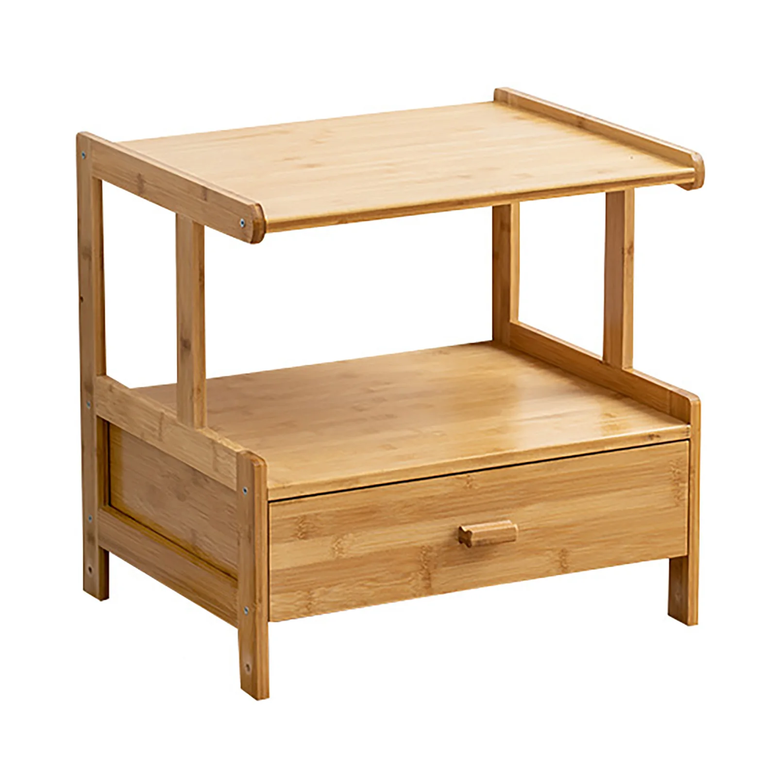 Mobile Printer Stand Holder with Storage Shelf , Rolling Cart with Wheels, Bamboo Rack for Home and Office Wood Color Book Shelf