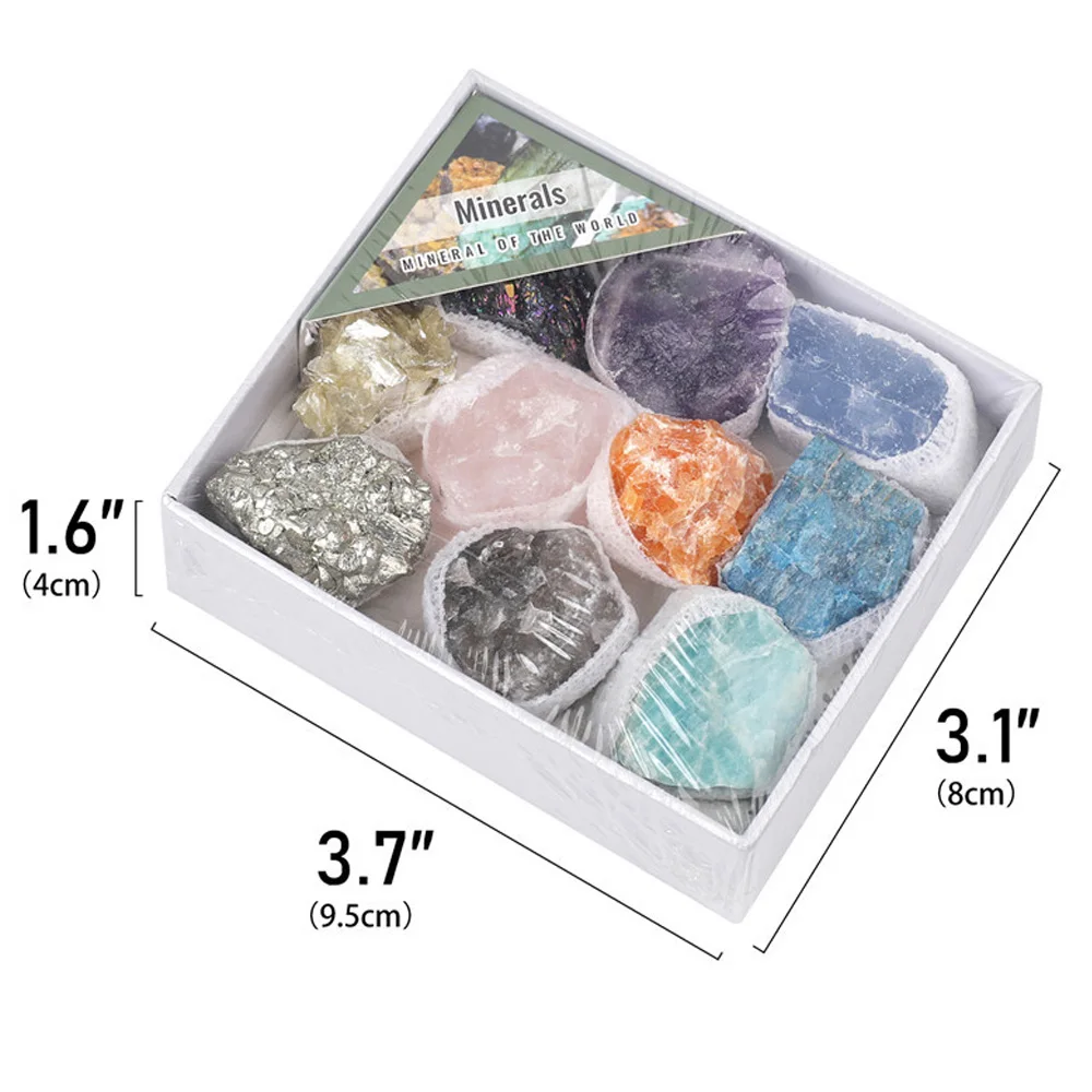 Natural Raw Stone Healing Crystal Minerals Box Kit Amethyst Pyrite Celestine Specimen Collection Geological Teaching Home Decor