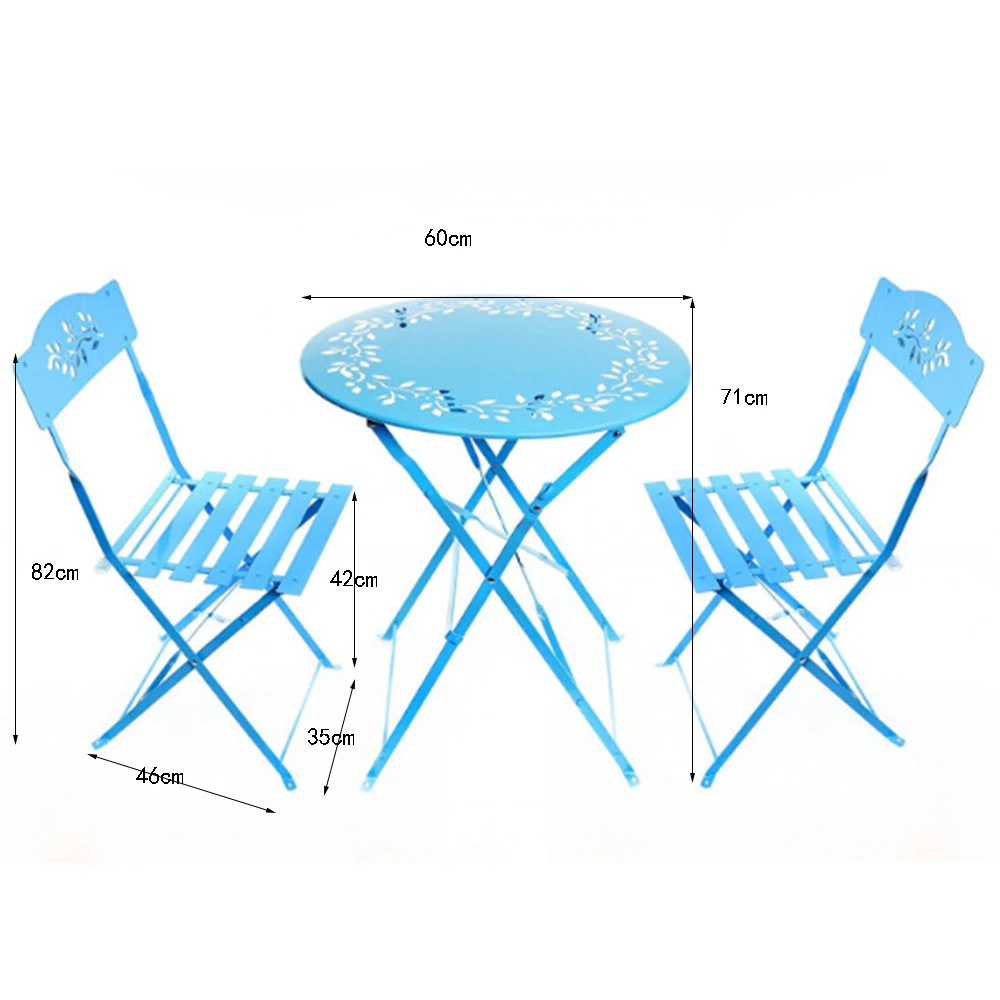 #@3-Piece Floral Bistro Decorative Design Steel Folding Dining Table Chairs Set Garden Backyard Outdoor Furniture