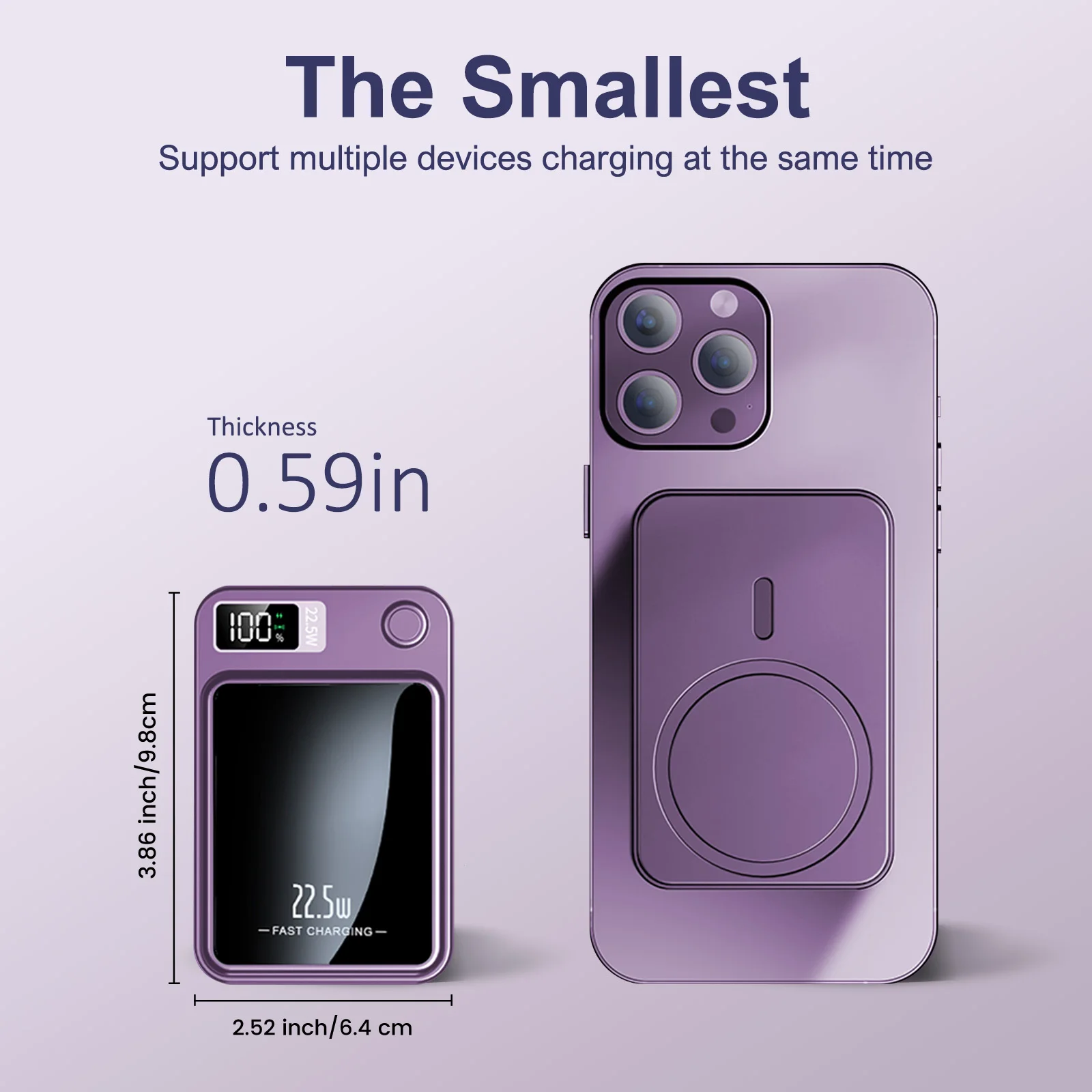 باور بانك مغناطيسي 5000 مللي أمبير في الساعة شاحن لاسلكي محمول سريع 22.5 وات فائق مع كابل من النوع C لهاتف iPhone 16/15/14/13/12 جميع السلاسل