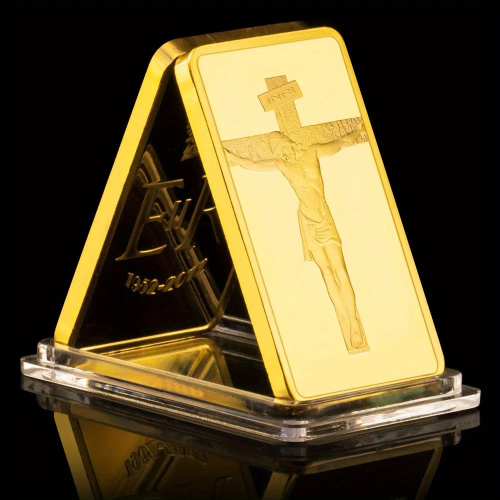 Jesus Bar Station of The Cross Passion Souvenir Comemmorative Coin Bust of Jesus Collectibles Golden Plated Christianity Coin