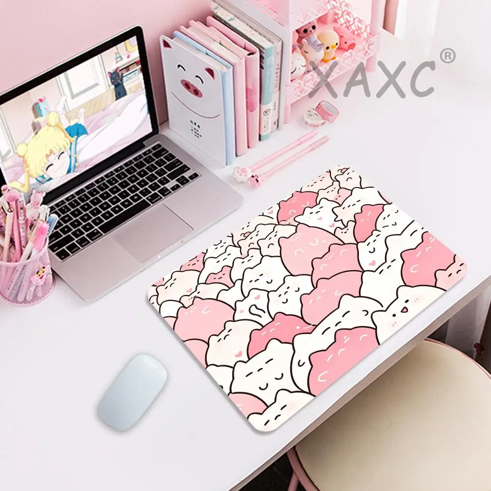 Cartoon Cat Crowd Large Gaming Mouse Pad, Simple Line Kitten Pattern with Stars Hearts, Non Slip Desk Pad for Laptop Office