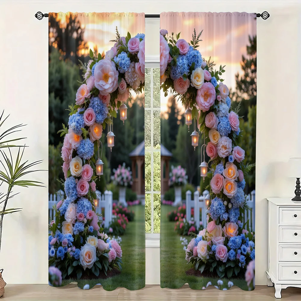 

2pc, Window Curtains Beautiful floral decorative fence Versatile 100% Polyester,Without Electricity Birthday Party Applies to