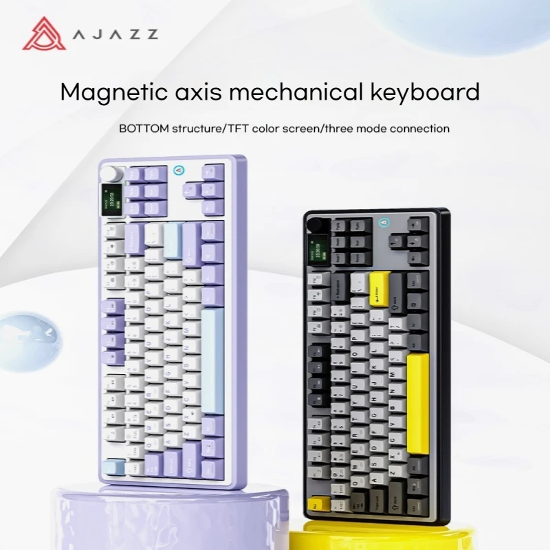 AJAZZ AK870 Magnetic Switch Mechanical Keyboard Wireless 3Mode TFT Screen Knob RGB Esports Custom Gamer PC Gaming Keyboard