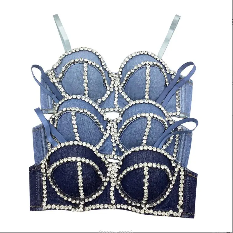 

Beads Female Corset Top Camis Nightclub Sexy Rhinestones Short Chest Binder Camisole Women Mujer Push Up Tube Bra p532