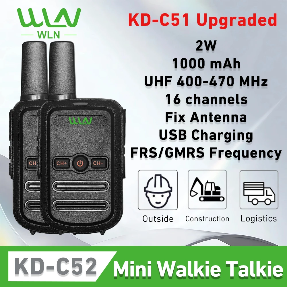 WLN-Mini transceptor de mano KD-C52, Radio bidireccional, 16 canales, UHF400-470MHz, actualizado