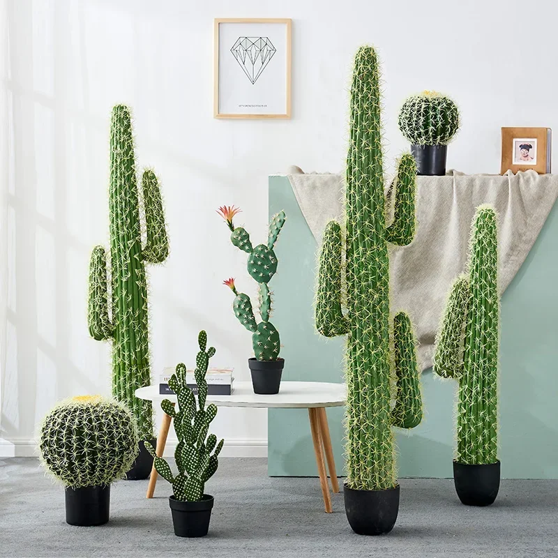 Large Artificial Cactus Plants Ornaments Living Room Houseplants Floor Plant Fake Flowers Realistic Bonsai Modern Decoration