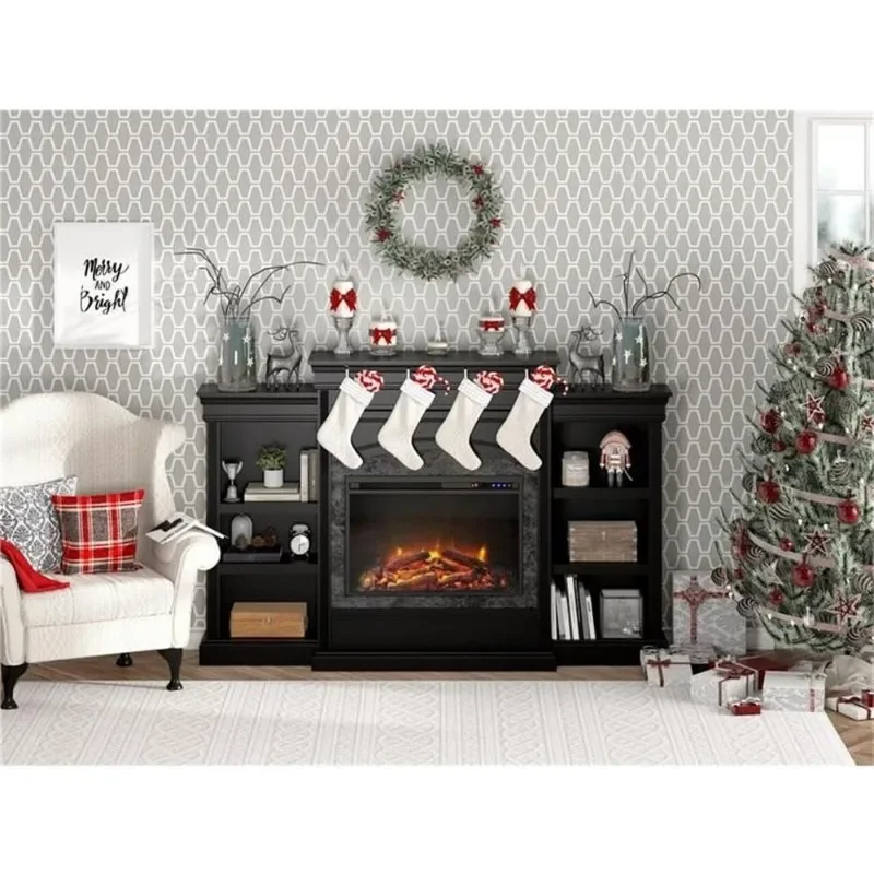 Ameriwood Home Lamont 69 Inch Electric Fireplace with Mantel, Shelves, Replaceable Fireplace Insert Heater, Remote Control