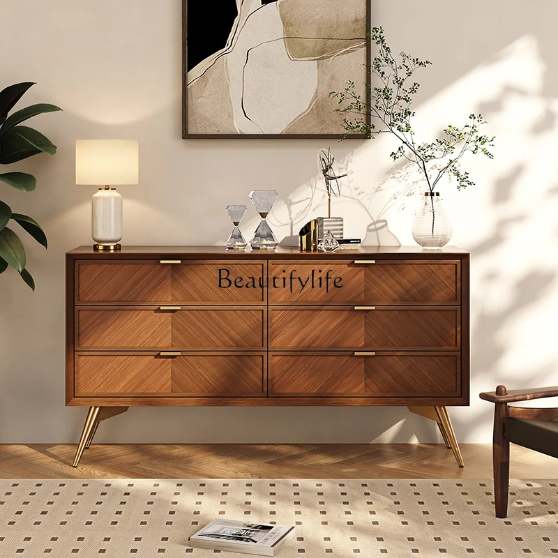 

Medieval six-chest cabinet, bedside, Nordic retro drawer cabinet, storage, living room, solid wood