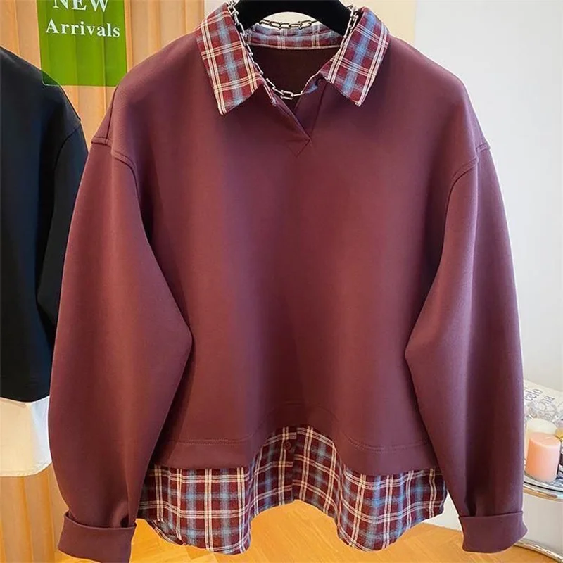 

Большой размер, 2-300 кг, рубашка Design Sense, искусственный свитер из двух частей, женский весенне-осенний топ, свитер, пальто Толстовки