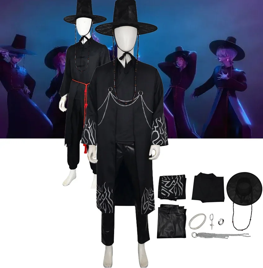 Disfraz de anime coreano de cazador de demonios Saja Boy Jinu Shajia, disfraz de juego de rol, combinación Kpop, traje para hombre, sombrero, conjunto de Carnaval de Halloween