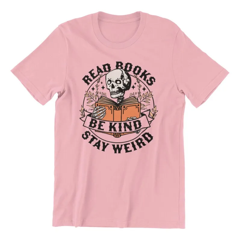 قراءة الكتب Kind Stay Weird Bookish Book Lover Bookworm الهيكل العظمي القراءة المتضخم الرسم الشارع الشهير خمر الرجعية الجمالية #5