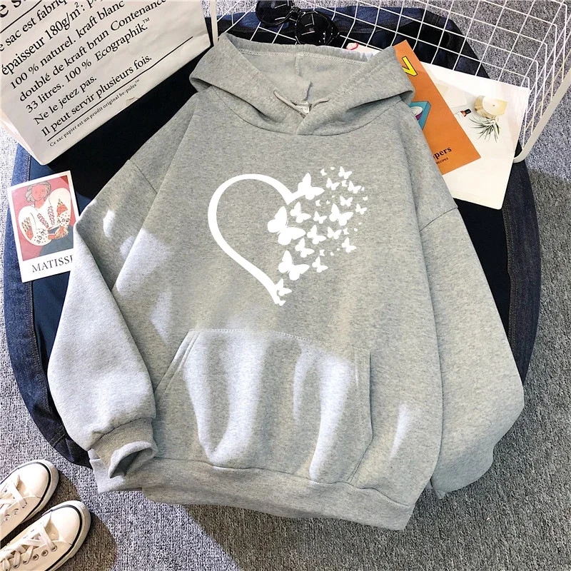 2025 heißer Verkauf Frau Reine Farbe Hoodie Lässige Mode Mit Kapuze Sweatshirts Schmetterling Drucken Weibliche Trend Sportliche Pullover Streetwear