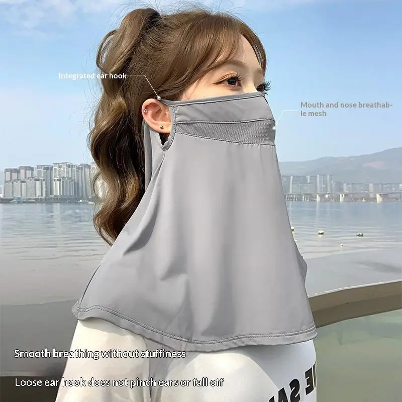 New Summer Sunscreen Ice Silk Mask Neck UV Protection Face Cover Sunscreen Face With Brim Outdoor Cycling Sun Protection Hats
