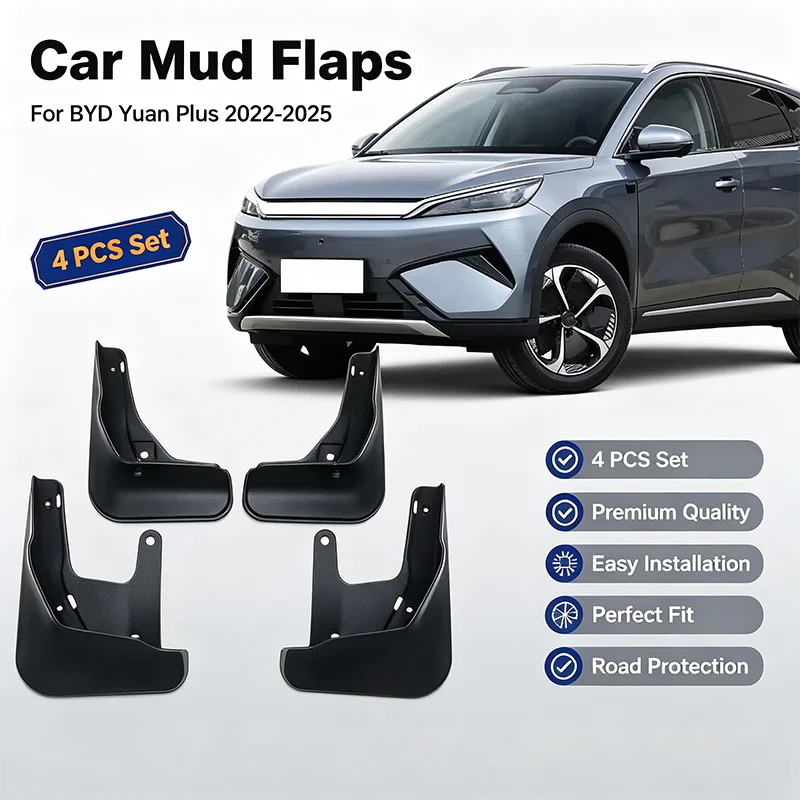 For BYD Yuan Plus 2022-2025 4Pcs Mud Flaps Splash Guards Front Rear Wheel Fender Mudguards Car Exterior Protection