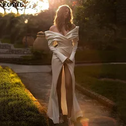 LORIE Off The Shoulder Mermaid Wedding Dresses Long Sleeve Pleats Bridal Gowns Side Split Wedding Party Gowns 2023 Customized