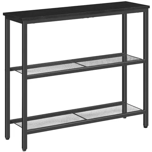 

HOOBRO Узкий консольный стол 29,5 дюймов, 3-уровневый стол для прихожей, тонкий придиванный столик с полками, приставной столик, демонстрационный столик, для прихожей