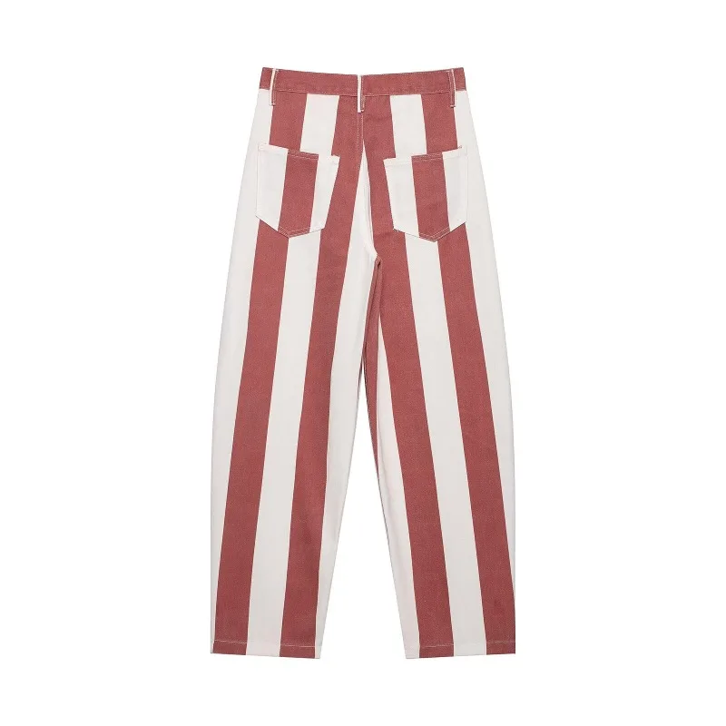 CHARMCHANT Women's High Waist Loose Barrel Jeans Vertical Striped Denim Pants Multi Color Vintage Casual Trousers Fall 2026