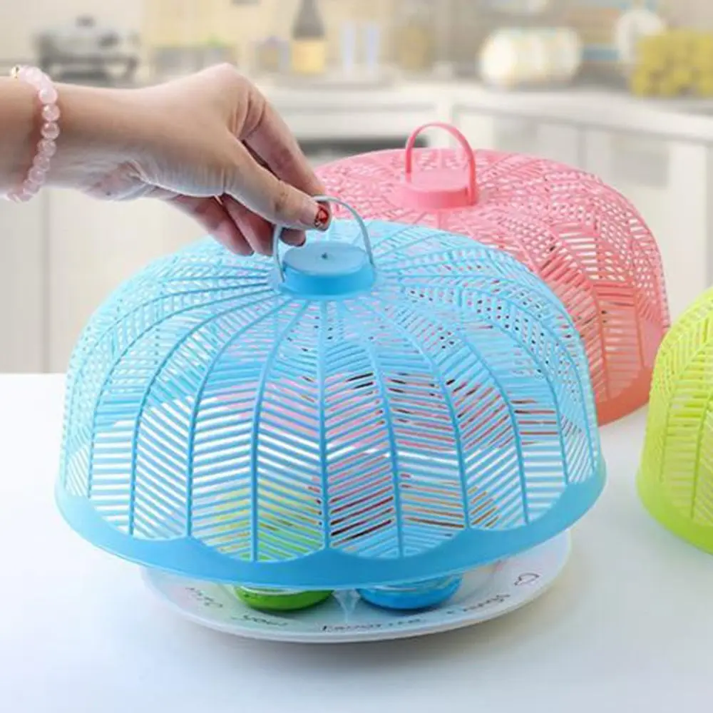 Portable Plastic Food Cover Dustproof Breathable Vegetable Cover Round Anti Mosquito Fly Mesh Cage Home Kitchen