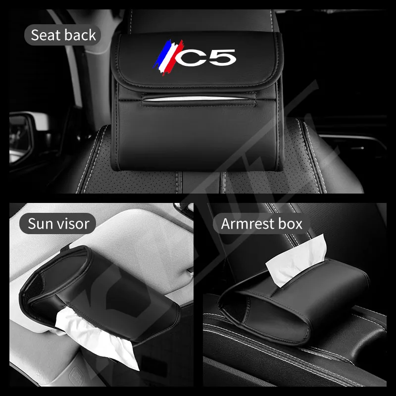 

1Pcs Car Tissue Holder Backrest Hanging Car Towel Paper Storage Bag Leather Soft Durable Car Tissue Box For Citroen C5