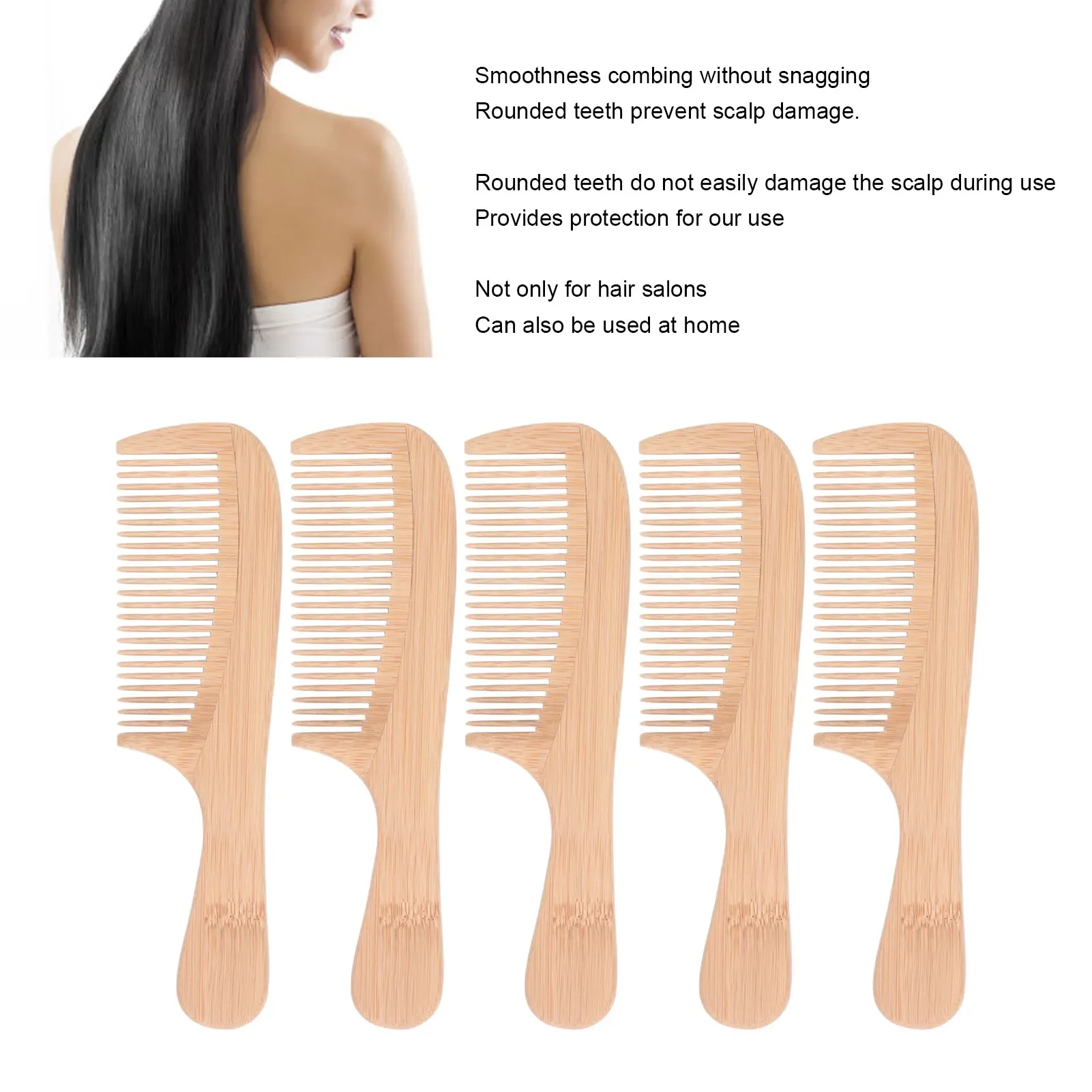 5pcs Bamboo Hair Combs Anti Statics Round Teeth Fragrance Wide Tooth Bamboo Comb For Salon