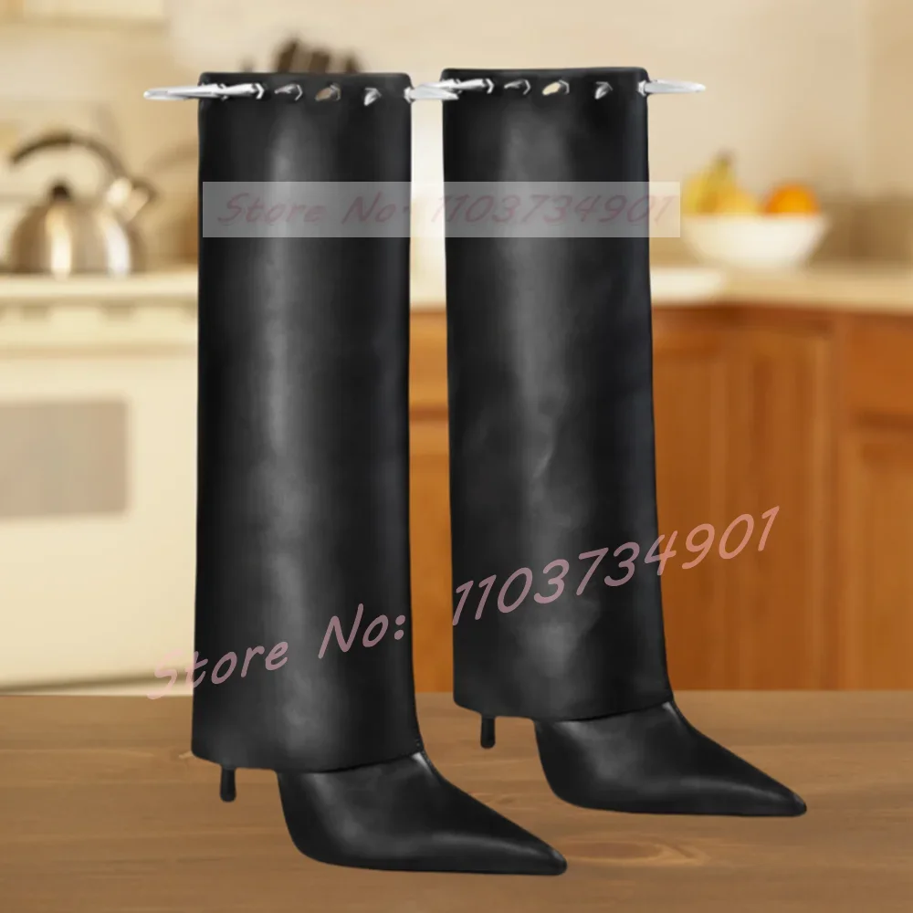 

Сапоги до колена с заклепками, женские изящные туфли на высоком каблуке-шпильке с острым носком, женские сексуальные ботинки без шнуровки из искусственной кожи в стиле ретро в стиле панк