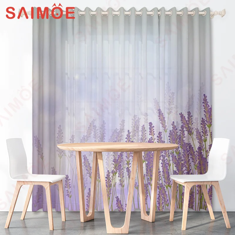 HD Spring Idyllic Flowers Plant Curtain Rose Sunflower Butterfly Animal Thin Polyester Fabric Office Custom Decoration with Hook