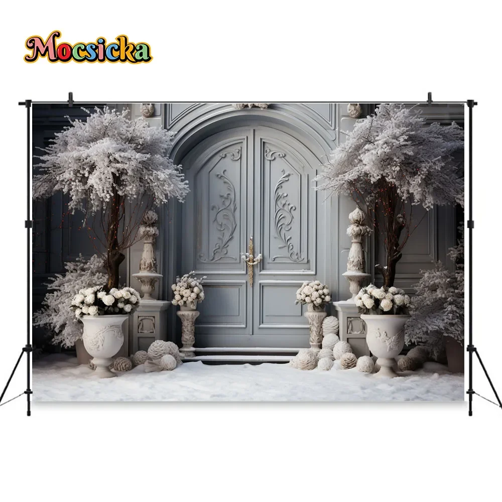 

Christmas Background for Studio Photography White Wooden Door Christmas Ball Decoration Backdrop Family Photo Photozone Props