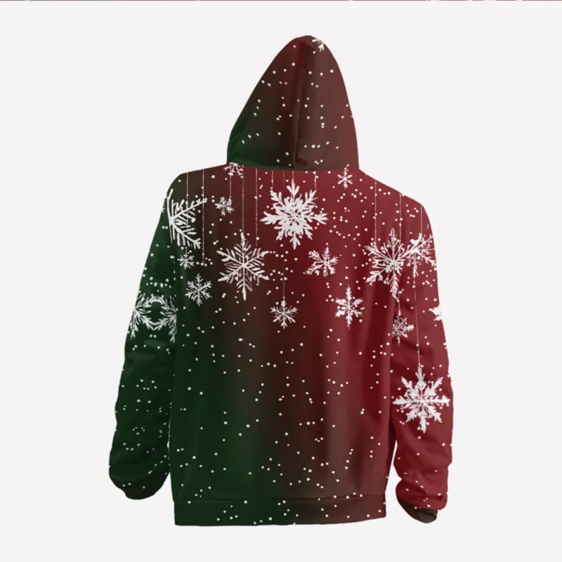 Men's Fleece Long Sleeve Zipper Hoodie Christmas Snowman Print For Women/Men Parkas Jacket Outerwear Streetwear