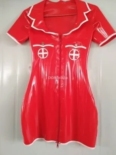 

Sexy Latex Dress Women Red and White Skirts With Zipper Size XXS-XXL