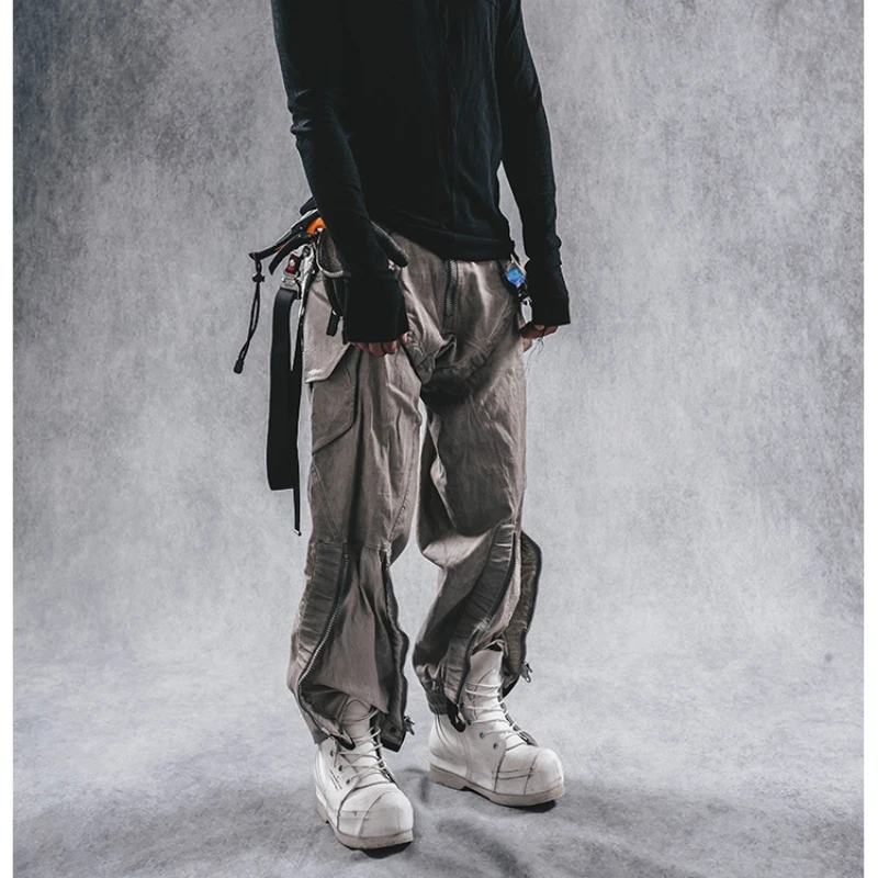 

Washed and Worn Wasteland Style Techwear Women Multi-Pocket Wide Leg Casual Men's Overalls Pants