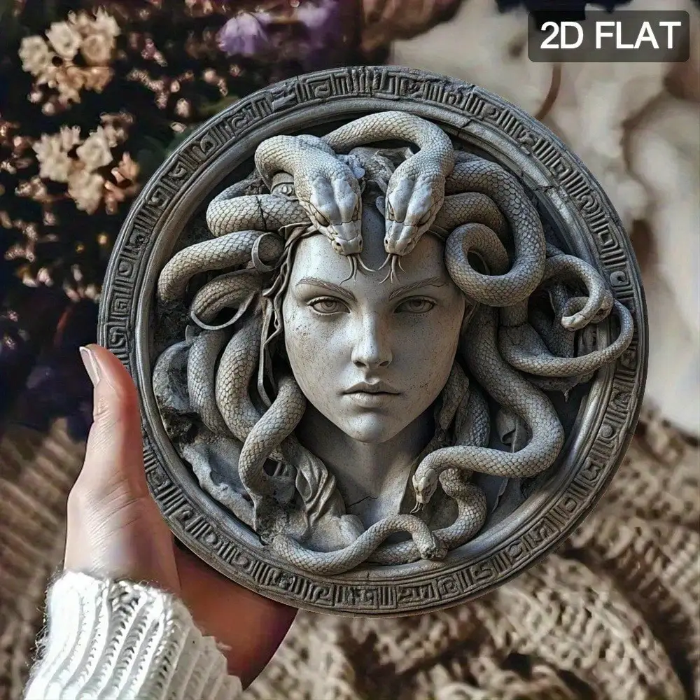 Tin Sign - Vintage Durable Metal Plaque Wall Decor, Medusa Greek Mythology Sculpture Themed Home Office Bar Man Cave Wall Art